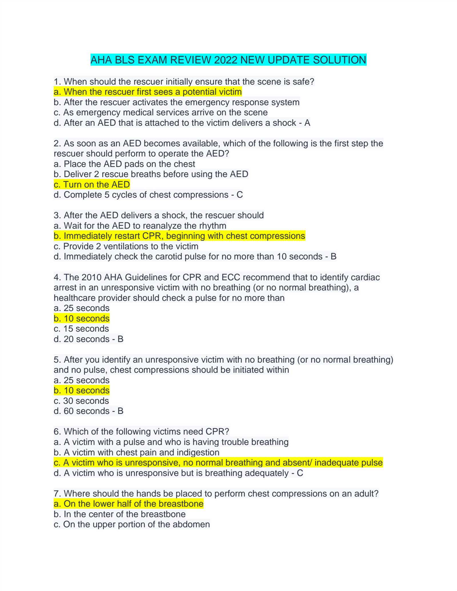 bls for healthcare providers course version c answers