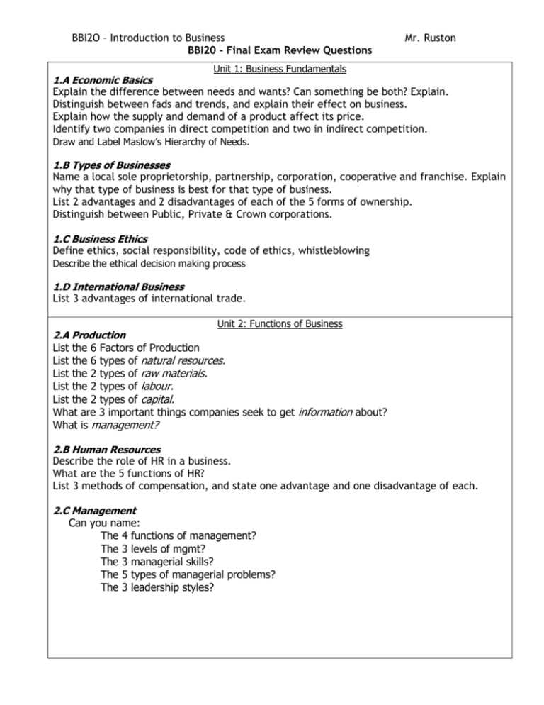 personal finance final exam review answer key
